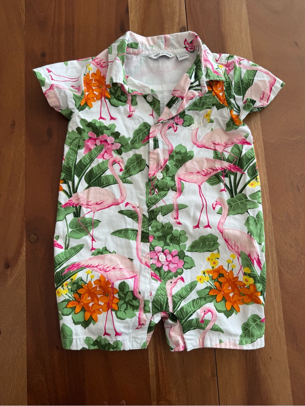Janie and Jack Pink & Green Tropical Print Onesie 6-12M